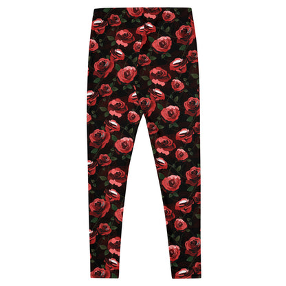 Enchanted Rose Leggings detail with rose blossoms and briars, gothic kawaii gym wear