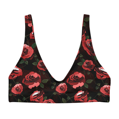 Enchanted Rose Padded Bikini Top with rose blossoms and briar stems, alternative swim top