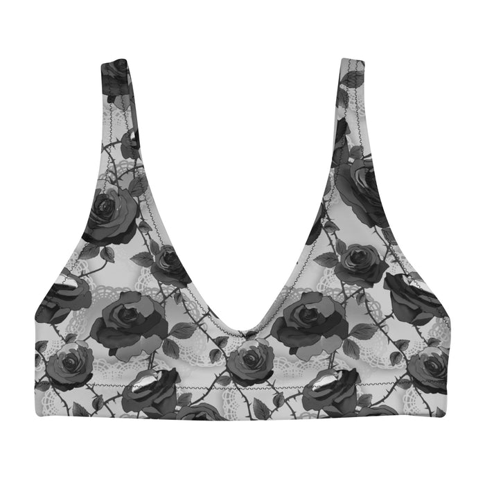 Enchanted Rose Padded Bikini Top with rosebuds and briars, gothic kawaii swim top