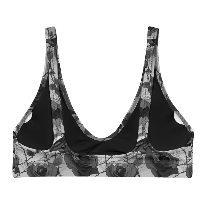 Enchanted Rose Padded Bikini Top removable-pad view with roses and thorns, alternative bikini