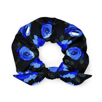 Enchanted Rose Scrunchie in cobalt blue with roses and briars, goth hair scrunchie