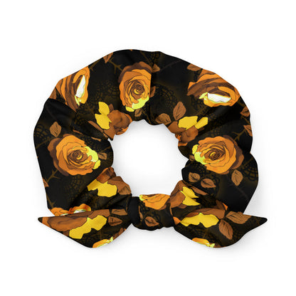 Enchanted Rose Scrunchie with watercolor roses and leaves, kawaii alternative scrunchie