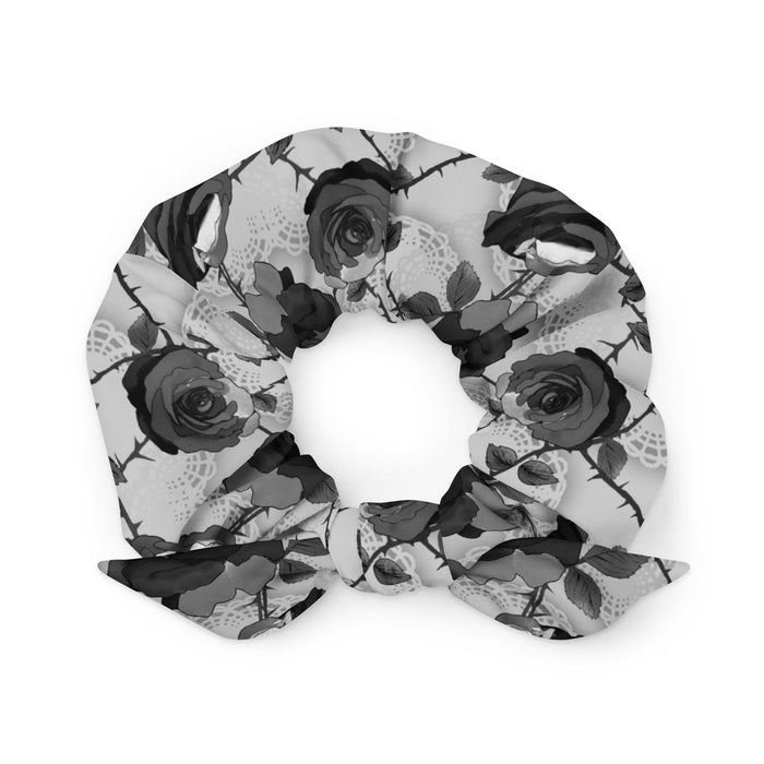 Enchanted Rose Scrunchie with rosebuds and thorny briars, gothic kawaii accessory