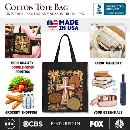 Fall Blessings Tote Bag, Autumn Christian Faith Gift Shopper Tote Bag OrnamentallyYou