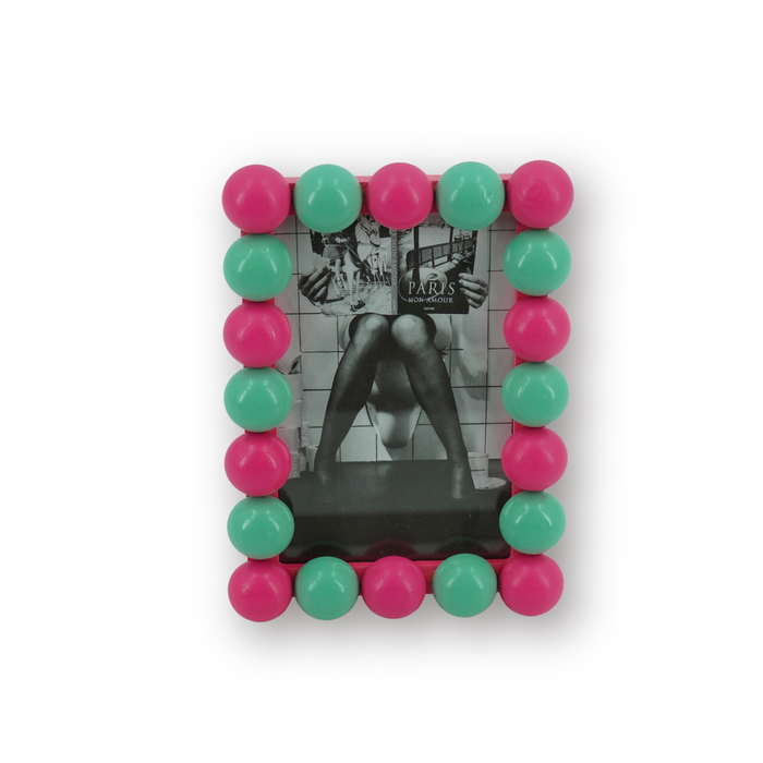 Fotolijst - Rechthoekig met Bolletjes Rand - MDF - Mint/ Neon Roze - 18.5x13.5cm