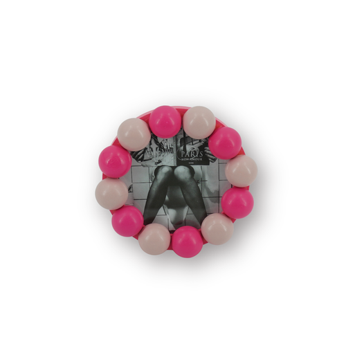 Fotolijst - Rond met Bolletjes Rand - MDF - Licht Roze/ Neon Roze - 14.5x14.5cm
