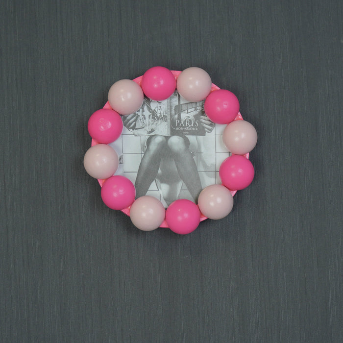 Fotolijst - Rond met Bolletjes Rand - MDF - Licht Roze/ Neon Roze - 14.5x14.5cm