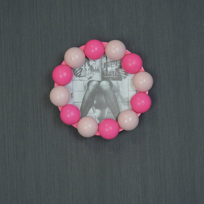 Fotolijst - Rond met Bolletjes Rand - MDF - Licht Roze/ Neon Roze - 14.5x14.5cm
