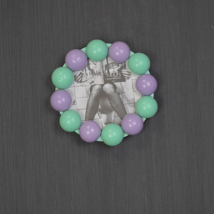 Fotolijst - Rond met Bolletjes Rand - MDF - Mint/ Lila - 14.5x14.5cm