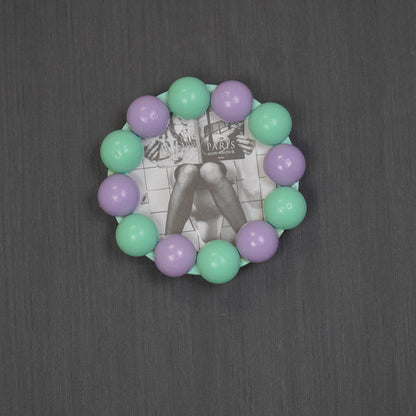 Fotolijst - Rond met Bolletjes Rand - MDF - Mint/ Lila - 14.5x14.5cm