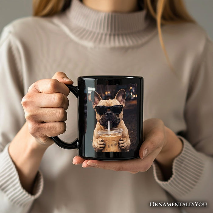 French Bulldog Iced Coffee Mug, Funny Dog Parents Gift Personalized Ceramic Mug OrnamentallyYou
