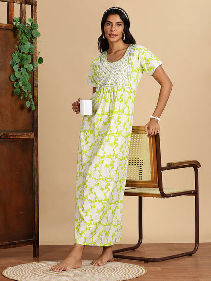 Cozy Lime Green Pure Cotton Nighty For Women
