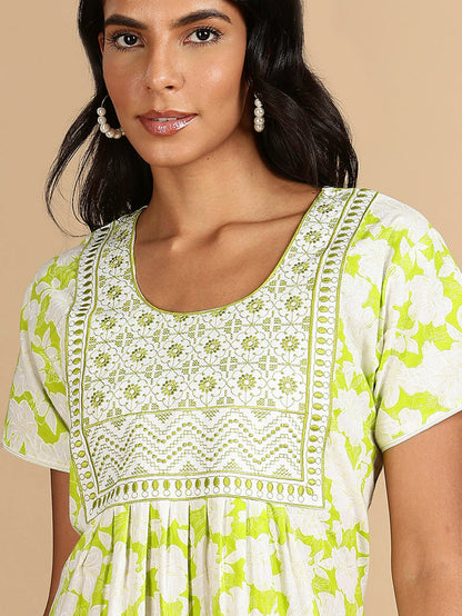 Cozy Lime Green Pure Cotton Nighty For Women