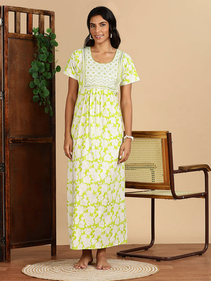 Cozy Lime Green Pure Cotton Nighty For Women