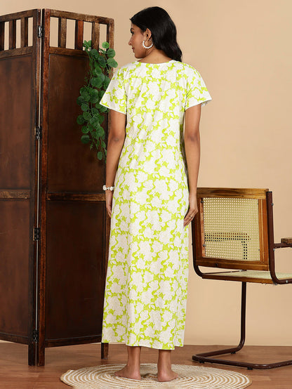 Cozy Lime Green Pure Cotton Nighty For Women