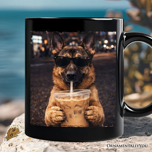 German Shepherd Iced Coffee Mug, Funny Dog Parents Gift Personalized Ceramic Mug OrnamentallyYou Black Non-Custom