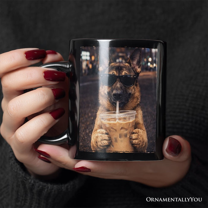German Shepherd Iced Coffee Mug, Funny Dog Parents Gift Personalized Ceramic Mug OrnamentallyYou