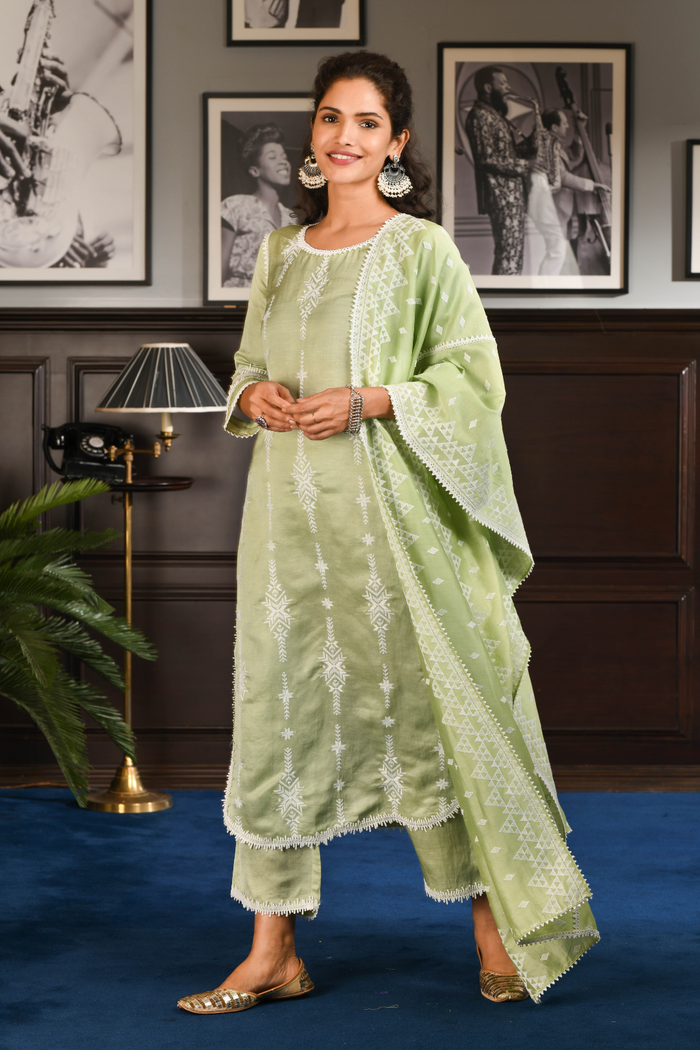 Glee Chanderi Green Dupatta