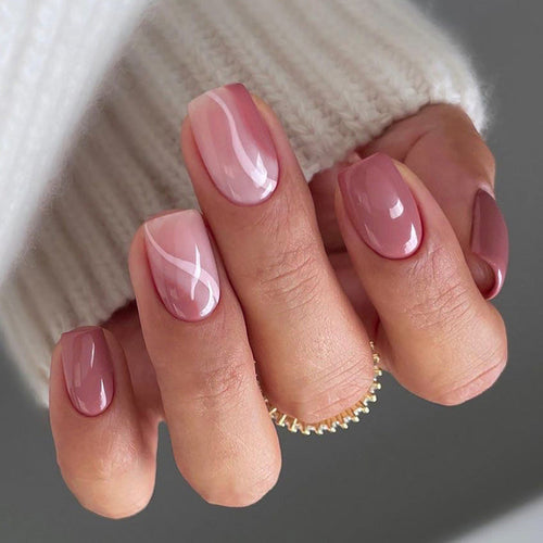 Glossy Pink Short Square Press on Nails