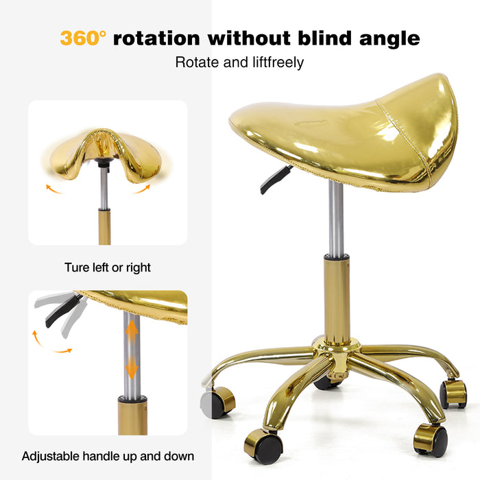 Gold Saddle Seat Chair Esthetician Stool Pedicure