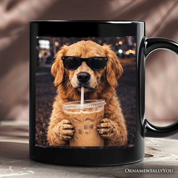 Golden Retriever Iced Coffee Mug, Funny Dog Parents Gift Personalized Ceramic Mug OrnamentallyYou Black Non-Custom