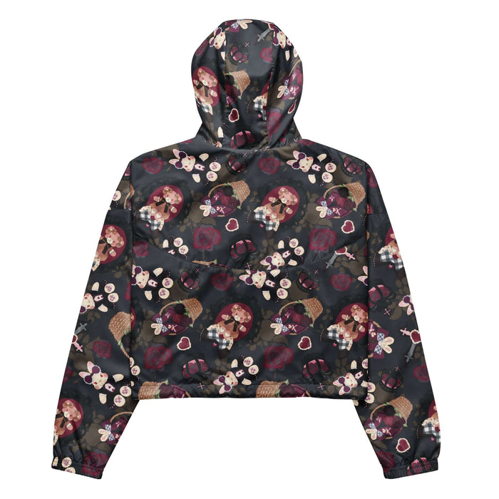 Gothic Teddy cropped windbreaker in mauve and charcoal with winged bunnies and black crowns, alternative style