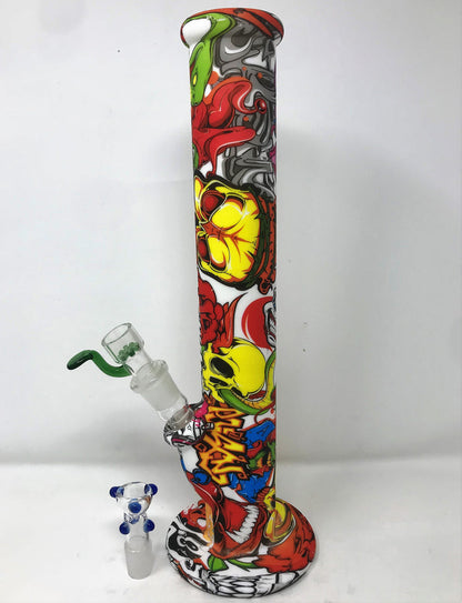 Graphic Design Best 14" Thick Silicone Straight Bong 2 - 18mm Slide Bowls