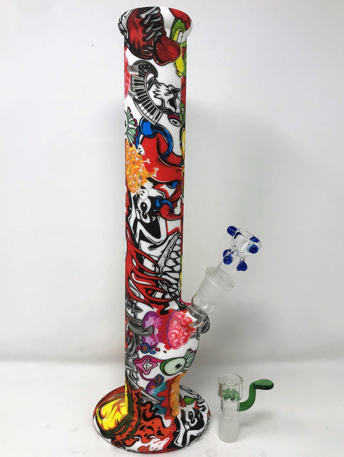 Graphic Design Best 14" Thick Silicone Straight Bong 2 - 18mm Slide Bowls