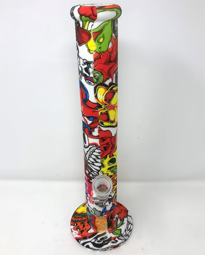 Graphic Design Best 14" Thick Silicone Straight Bong 2 - 18mm Slide Bowls