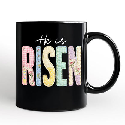 He Is Risen Printed Faux Embroidered Christian Mug, Cute Religious Flowers Gift Personalized Ceramic Mug OrnamentallyYou