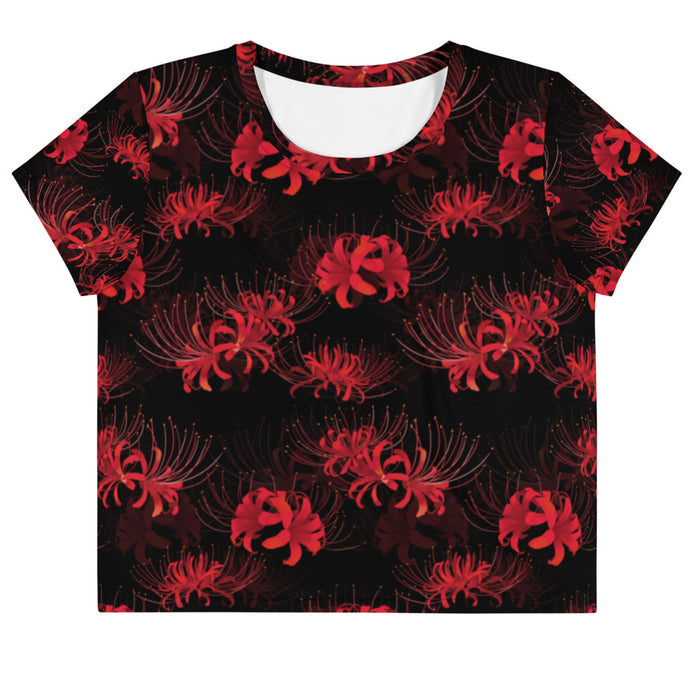 Higanbana gothic crop top in red with red spider lilies on black