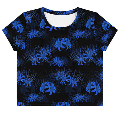 Higanbana gothic crop top in blue with blue spider lilies on black