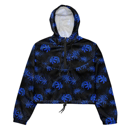 Higanbana gothic cropped windbreaker in blue with blue spider lilies on black