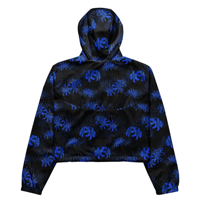 Higanbana gothic cropped windbreaker in blue with blue spider lily blooms on black