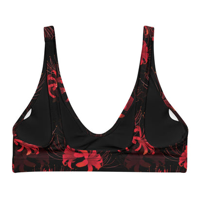 Higanbana gothic padded bikini top in red with red spider lily blooms on black