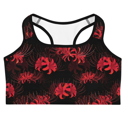 Higanbana gothic sports bra in red with red spider lilies on black
