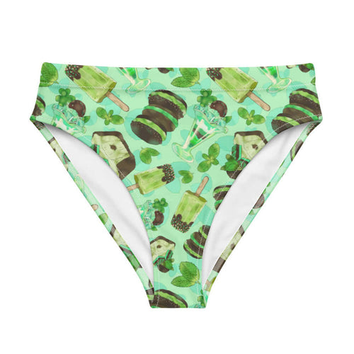 Choco Mint kawaii high-waisted bikini bottom in mint with mint popsicles and mint-cream cookies