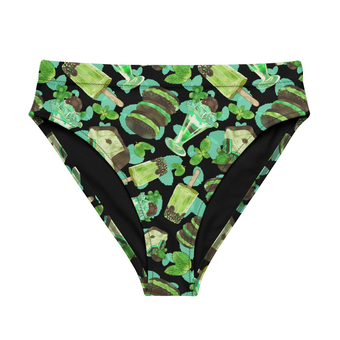 Choco Mint kawaii high-waisted bikini bottom in mint with chocolate-dipped popsicles and fresh mint leaves
