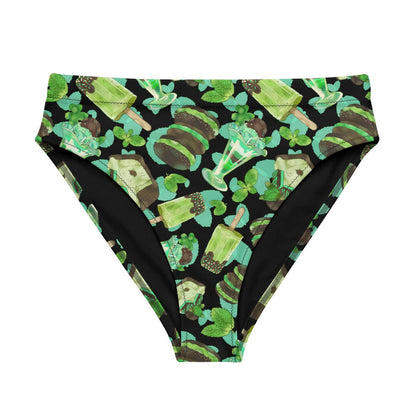 Choco Mint kawaii high-waisted bikini bottom in mint with chocolate-dipped popsicles and fresh mint leaves