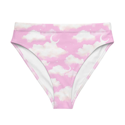 Cloudy Sky kawaii high-waisted bikini bottom in pink with puffy clouds and sprinkled stars