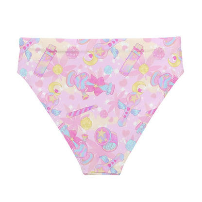 Indica Magica kawaii high-waisted bikini bottom in pink with konpeito buds and hot-pink bows