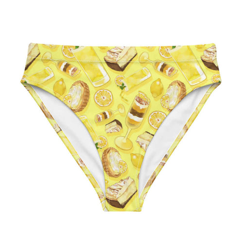 Lemon kawaii high-waisted bikini bottom in yellow with layered lemon parfaits and fresh mint sprigs