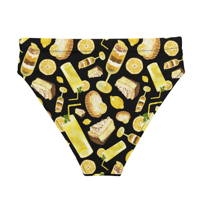 Lemon kawaii high-waisted bikini bottom in yellow with glossy whole lemons and citrus tarts
