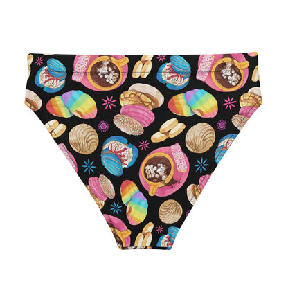 Pan Dulce kawaii high-waisted bikini bottom in yellow with golden conchas and golden orejas