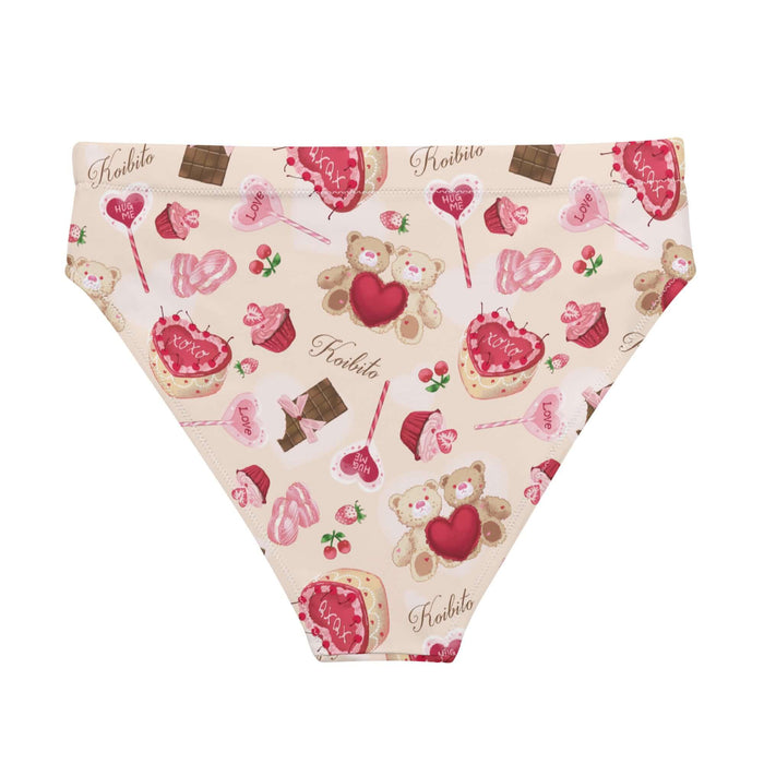Sugar Sweetheart kawaii high-waisted bikini bottom with heart-shaped macarons and paired cherries