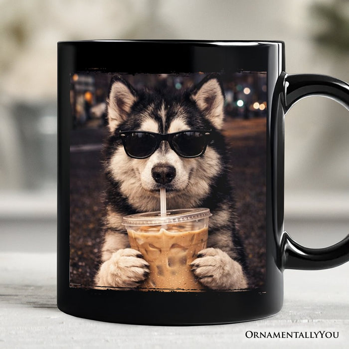 Husky Iced Coffee Mug, Funny Dog Parents Gift Personalized Ceramic Mug OrnamentallyYou Black Non-Custom