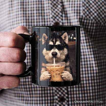 Husky Iced Coffee Mug, Funny Dog Parents Gift Personalized Ceramic Mug OrnamentallyYou