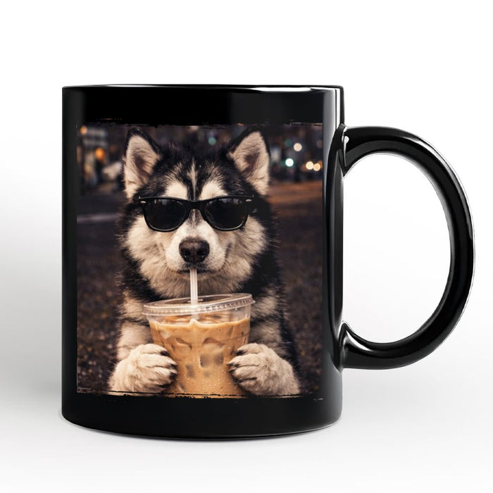 Husky Iced Coffee Mug, Funny Dog Parents Gift Personalized Ceramic Mug OrnamentallyYou