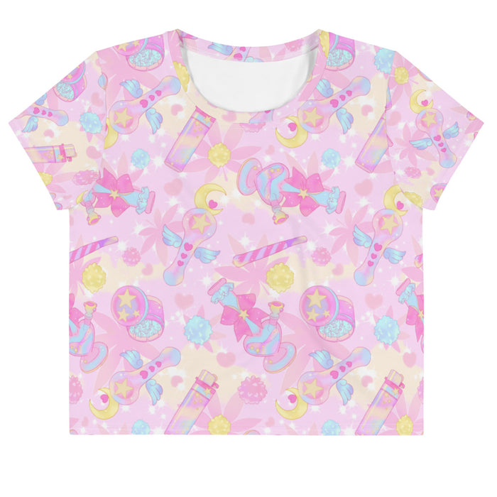 Indica Magica kawaii crop top in pink with star-and-moon grinders and konpeito buds