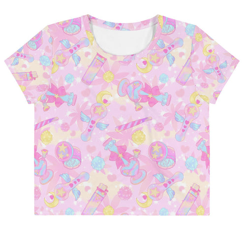 Indica Magica kawaii crop top in pink with star-and-moon grinders and konpeito buds